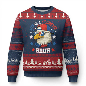WTF Is A Kilometer Bruh Ugly Christmas Sweater Funny Patriotic American Bald Eagle TS02 Navy Red Print Your Wear