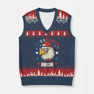 WTF Is A Kilometer Bruh V-Neck Knit Sweater Vest Funny Patriotic American Bald Eagle TS02 Navy Red Print Your Wear