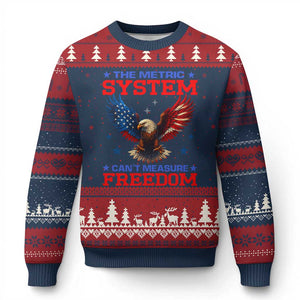 The Metric System Can't Measure Freedom Ugly Christmas Sweater Funny Patriotic Eagle 4th of July USA Flag TS02 Navy Red Print Your Wear