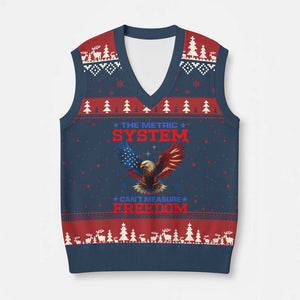 The Metric System Can't Measure Freedom V-Neck Knit Sweater Vest Funny Patriotic Eagle 4th of July USA Flag TS02 Navy Red Print Your Wear