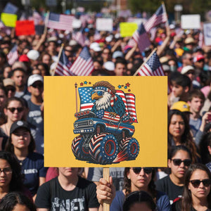 Patriotic Eagle Driving Monster Truck Protest Sign 4th of July USA Flag Freedom TS02 Horizontal 18" × 24" Yellow Print Your Wear