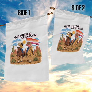 We Pride at Dawn Lesbian Cowgirl Garden Flag Country Western Retro Graphic Pride Month
