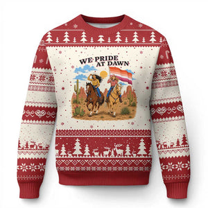 We Pride at Dawn Lesbian Cowgirl Ugly Christmas Sweater Country Western Retro Graphic Pride Month