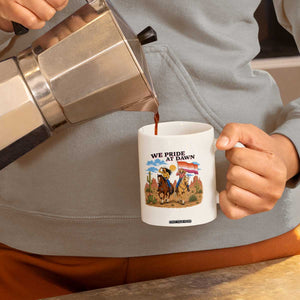 We Pride at Dawn Lesbian Cowgirl Coffee Mug Country Western Retro Graphic Pride Month
