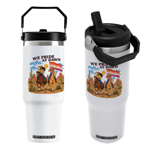 We Pride at Dawn Lesbian Cowgirl Flip Straw Tumbler Country Western Retro Graphic Pride Month
