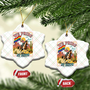 We Pride at Dawn Retro Rainbow Cowgirl Ceramic Ornament Pride Month Country Western Vibes