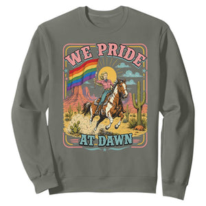 We Pride at Dawn Retro Rainbow Cowgirl Sweatshirt Pride Month Country Western Vibes
