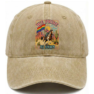 We Pride at Dawn Retro Rainbow Cowgirl Washed Cotton Baseball Cap Pride Month Country Western Vibes