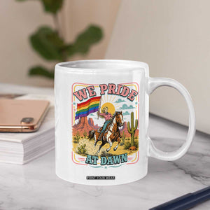 We Pride at Dawn Retro Rainbow Cowgirl Coffee Mug Pride Month Country Western Vibes