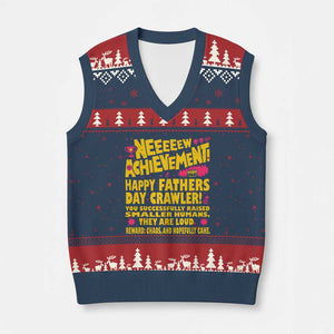 New Achievement Happy Fathers Day Crawler V-Neck Knit Sweater Vest Funny Gamer Dad LitRPG Gaming Milestone