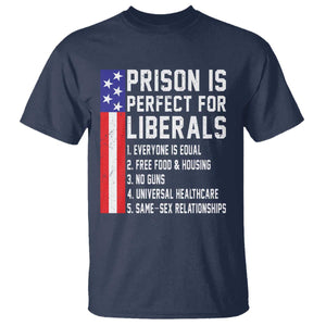 Prison Is Perfect For Liberals T Shirt Distressed American Flag Conservative Humor