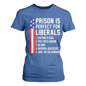 Prison Is Perfect For Liberals T Shirt For Women Distressed American Flag Conservative Humor