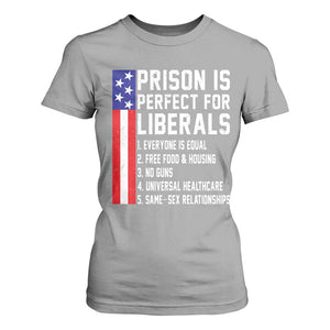 Prison Is Perfect For Liberals T Shirt For Women Distressed American Flag Conservative Humor