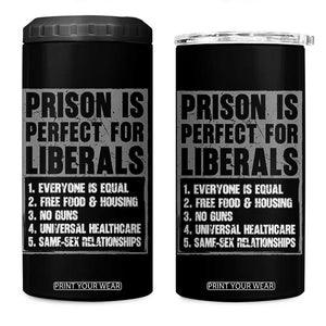 Prison Is Perfect For Liberals 4 in 1 Can Cooler Tumbler Satirical List Retro Grunge Conservative Humor