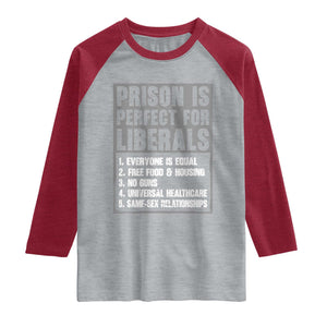 Prison Is Perfect For Liberals Raglan Shirt Satirical List Retro Grunge Conservative Humor