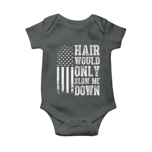 Funny Bald Pride Hair Would Only Slow Me Down Baby Onesie Distressed Patriotic US Flag Bald Men Joke