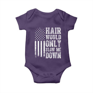 Funny Bald Pride Hair Would Only Slow Me Down Baby Onesie Distressed Patriotic US Flag Bald Men Joke