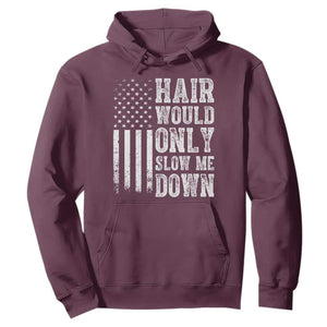 Funny Bald Pride Hair Would Only Slow Me Down Hoodie Distressed Patriotic US Flag Bald Men Joke