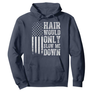 Funny Bald Pride Hair Would Only Slow Me Down Hoodie Distressed Patriotic US Flag Bald Men Joke
