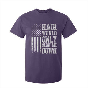 Funny Bald Pride Hair Would Only Slow Me Down T Shirt For Kid Distressed Patriotic US Flag Bald Men Joke