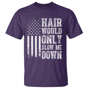 Funny Bald Pride Hair Would Only Slow Me Down T Shirt Distressed Patriotic US Flag Bald Men Joke
