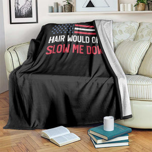 Hair Would Only Slow Me Down Retro Groovy Throw Blanket Patriotic Waving Flag Comedic Bald Pride