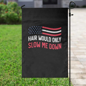 Hair Would Only Slow Me Down Retro Groovy Garden Flag Patriotic Waving Flag Comedic Bald Pride
