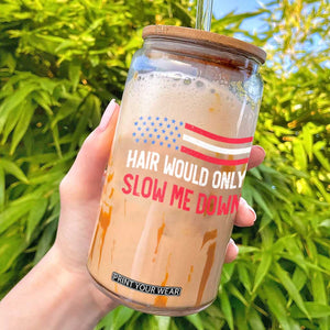 Hair Would Only Slow Me Down Retro Groovy Glass Can Patriotic Waving Flag Comedic Bald Pride TS02 Black Print Your Wear