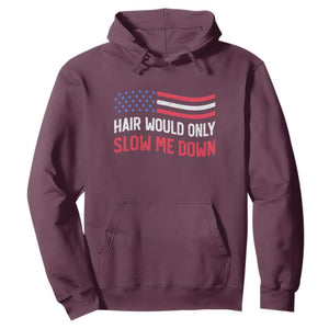 Hair Would Only Slow Me Down Retro Groovy Hoodie Patriotic Waving Flag Comedic Bald Pride