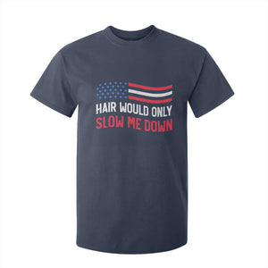 Hair Would Only Slow Me Down Retro Groovy T Shirt For Kid Patriotic Waving Flag Comedic Bald Pride