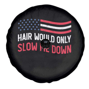Hair Would Only Slow Me Down Retro Groovy Spare Tire Cover Patriotic Waving Flag Comedic Bald Pride