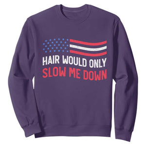 Hair Would Only Slow Me Down Retro Groovy Sweatshirt Patriotic Waving Flag Comedic Bald Pride