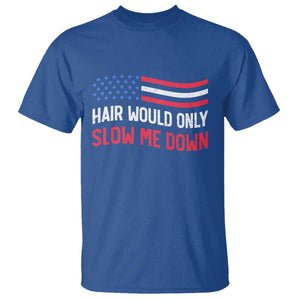 Hair Would Only Slow Me Down Retro Groovy T Shirt Patriotic Waving Flag Comedic Bald Pride