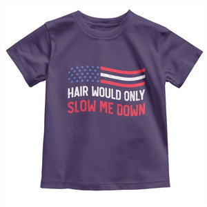 Hair Would Only Slow Me Down Retro Groovy Toddler T Shirt Patriotic Waving Flag Comedic Bald Pride