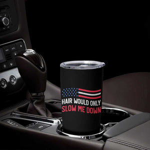 Hair Would Only Slow Me Down Retro Groovy Tumbler Cup Patriotic Waving Flag Comedic Bald Pride