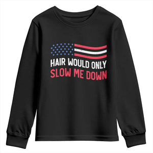 Hair Would Only Slow Me Down Retro Groovy Youth Sweatshirt Patriotic Waving Flag Comedic Bald Pride