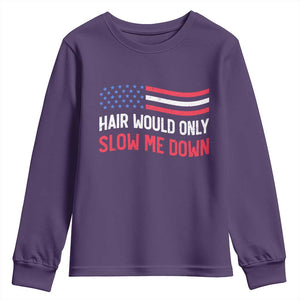 Hair Would Only Slow Me Down Retro Groovy Youth Sweatshirt Patriotic Waving Flag Comedic Bald Pride