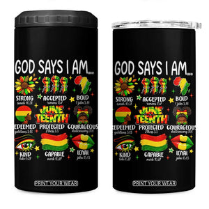 God Says I Am Juneteenth Christian 4 in 1 Can Cooler Tumbler Pan-African Afrocentric Faith Bible Verses Freedom Day