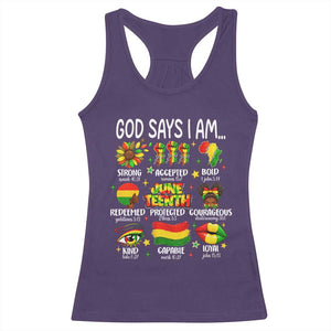 God Says I Am Juneteenth Christian Racerback Tank Top Pan-African Afrocentric Faith Bible Verses Freedom Day