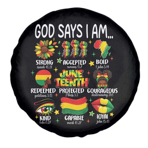 God Says I Am Juneteenth Christian Spare Tire Cover Pan-African Afrocentric Faith Bible Verses Freedom Day