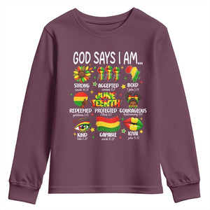 God Says I Am Juneteenth Christian Youth Sweatshirt Pan-African Afrocentric Faith Bible Verses Freedom Day
