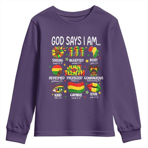God Says I Am Juneteenth Christian Youth Sweatshirt Pan-African Afrocentric Faith Bible Verses Freedom Day