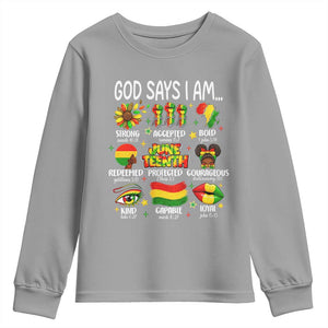 God Says I Am Juneteenth Christian Youth Sweatshirt Pan-African Afrocentric Faith Bible Verses Freedom Day