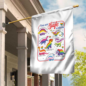 Cute Rainbow Dinosaur LGBTQ Ally Garden Flag You Are Safe With Me Pride Month