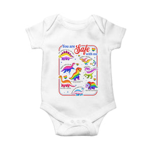 Cute Rainbow Dinosaur LGBTQ Ally Baby Onesie You Are Safe With Me Pride Month