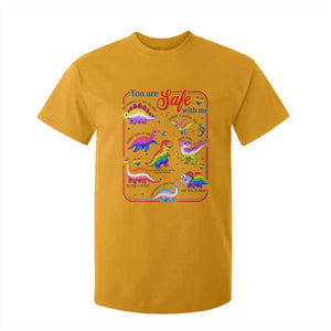 Cute Rainbow Dinosaur LGBTQ Ally T Shirt For Kid You Are Safe With Me Pride Month