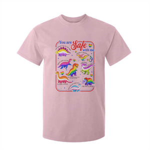 Cute Rainbow Dinosaur LGBTQ Ally T Shirt For Kid You Are Safe With Me Pride Month