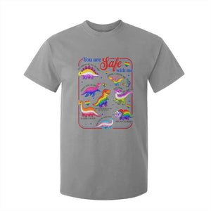 Cute Rainbow Dinosaur LGBTQ Ally T Shirt For Kid You Are Safe With Me Pride Month