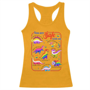 Cute Rainbow Dinosaur LGBTQ Ally Racerback Tank Top You Are Safe With Me Pride Month