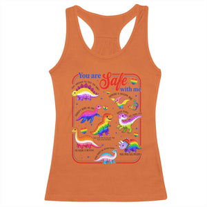 Cute Rainbow Dinosaur LGBTQ Ally Racerback Tank Top You Are Safe With Me Pride Month